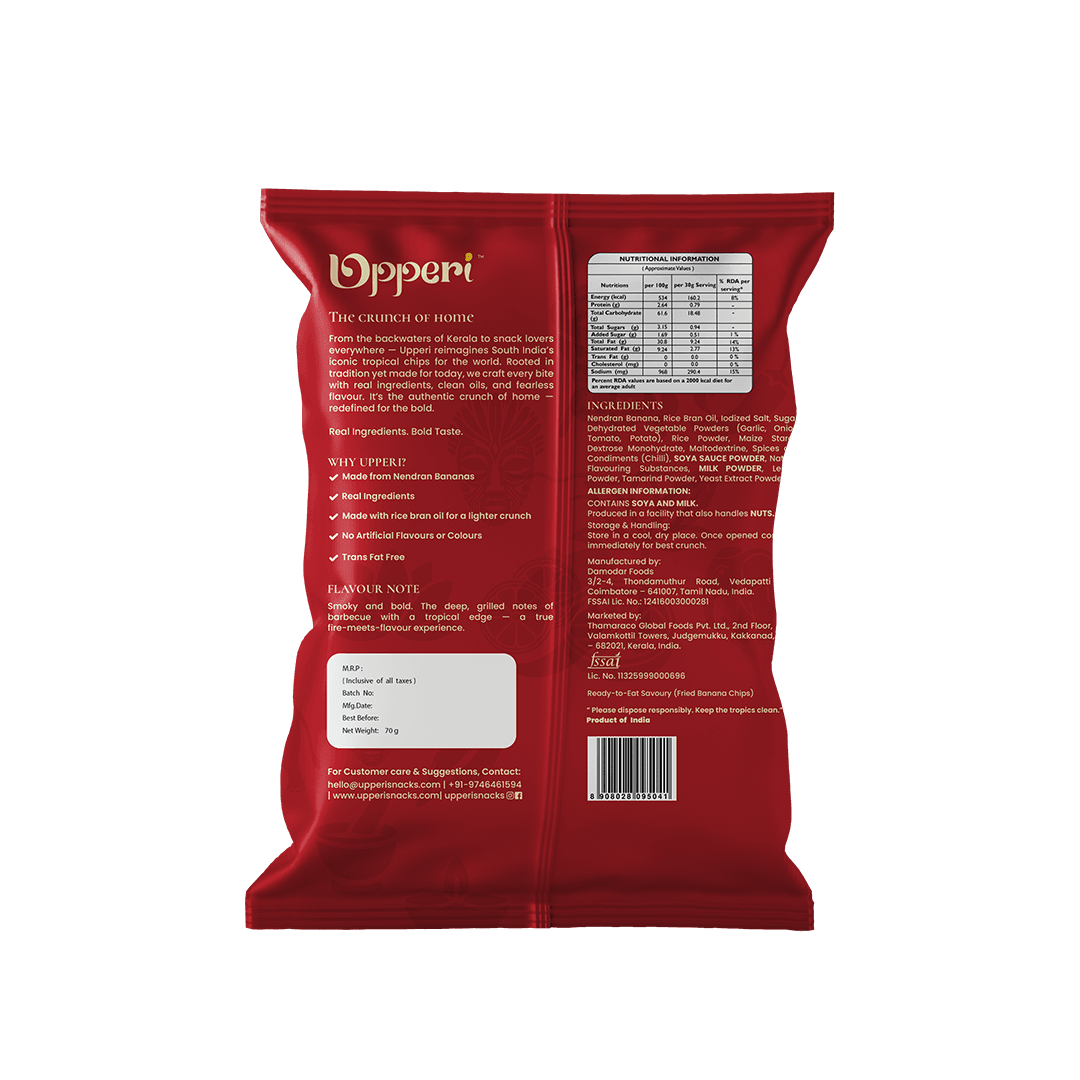thumbnails - Upperi Barbeque Kerala Banana Chips 70g back panel