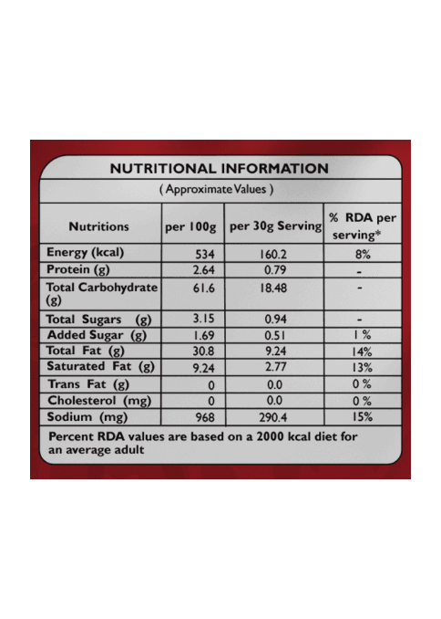 thumbnails - Upperi Barbeque Kerala Banana Chips 70g nutritional information