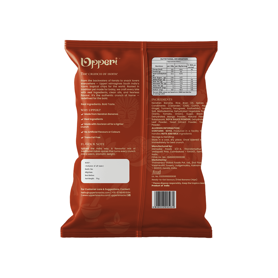 thumbnails - Upperi Masala Twist Kerala Banana Chips 70g back panel