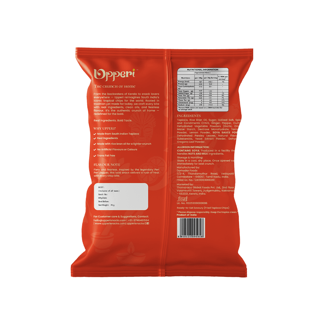 thumbnails - Upperi Peri Peri Tapioca Chips 70g back panel