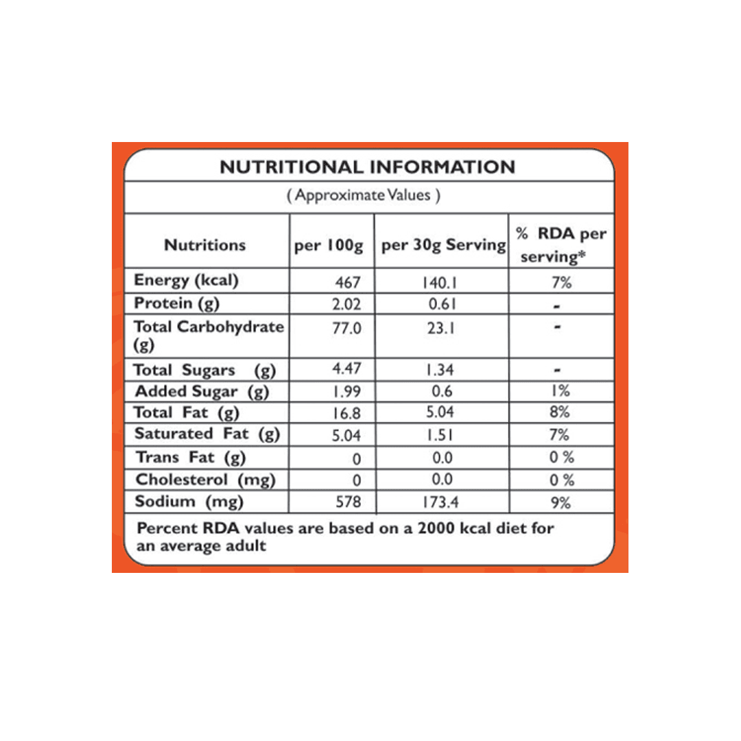 thumbnails - Upperi Peri Peri Tapioca Chips 70g nutritional information